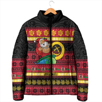 Vanuatu Christmas Padded Jacket Joyeux Noel Surfing Santa With Boar Tusk - Polynesian Pride