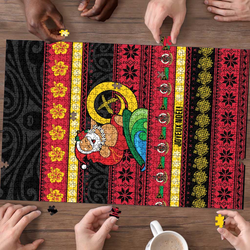 Vanuatu Christmas Puzzle Joyeux Noel Surfing Santa With Boar Tusk - Polynesian Pride