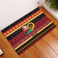 Vanuatu Christmas Rubber Doormat Joyeux Noel Surfing Santa With Boar Tusk - Polynesian Pride