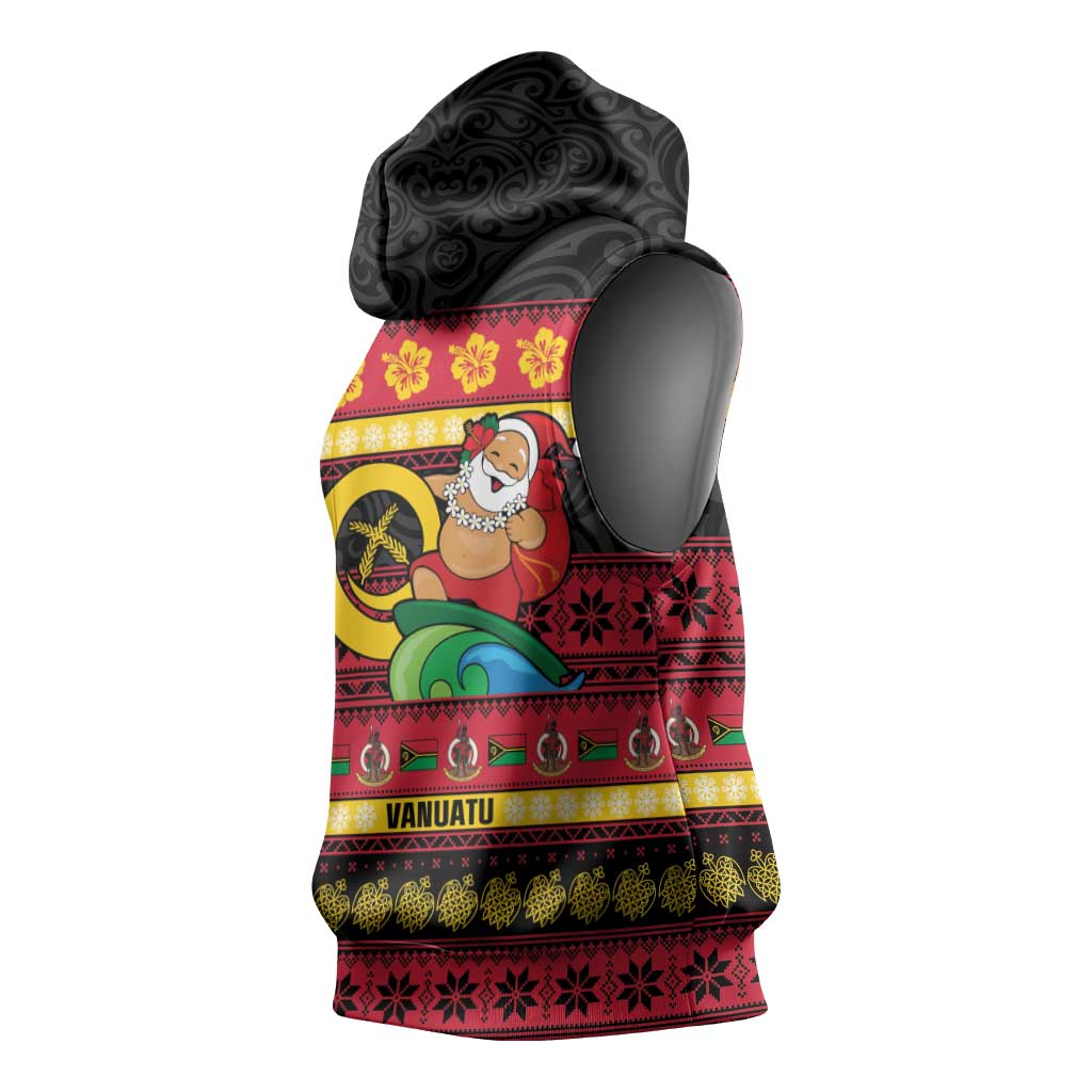 Vanuatu Christmas Sleeveless Hoodie Joyeux Noel Surfing Santa With Boar Tusk LT14 - Polynesian Pride