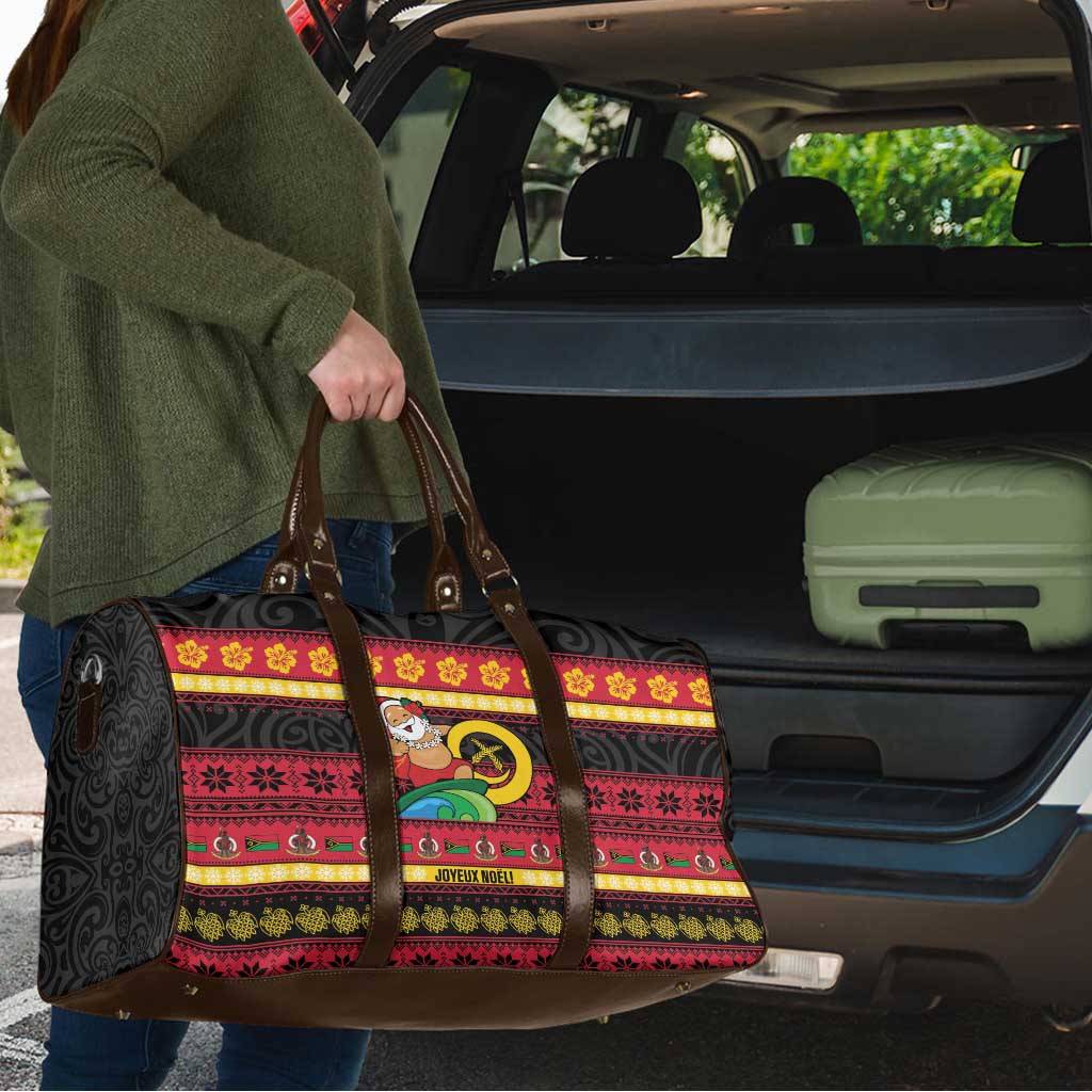 Vanuatu Christmas Travel Bag Joyeux Noel Surfing Santa With Boar Tusk - Polynesian Pride