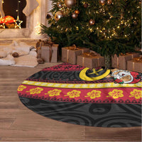 Vanuatu Christmas Tree Skirt Joyeux Noel Surfing Santa With Boar Tusk - Polynesian Pride