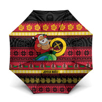 Vanuatu Christmas Umbrella Joyeux Noel Surfing Santa With Boar Tusk - Polynesian Pride