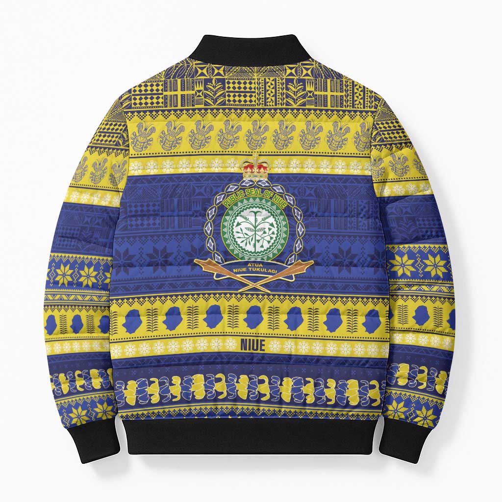 Niue Christmas Bomber Puffer Jacket Monuina e Kilisimasi Hiapo Motifs - Polynesian Pride