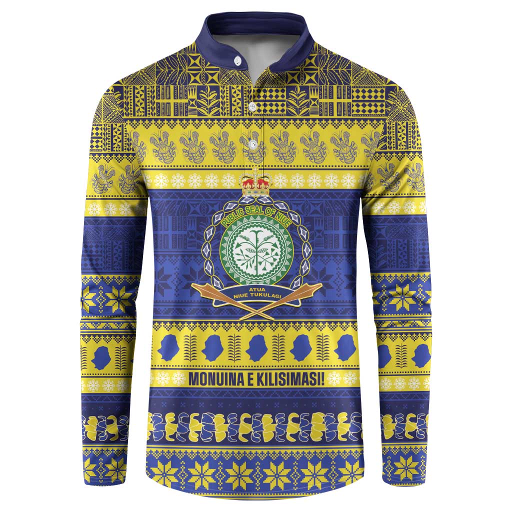 Niue Christmas Button Sweatshirt Monuina e Kilisimasi Hiapo Motifs - Polynesian Pride