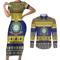 Niue Christmas Couples Matching Short Sleeve Bodycon Dress and Long Sleeve Button Shirt Monuina e Kilisimasi Hiapo Motifs - Polynesian Pride