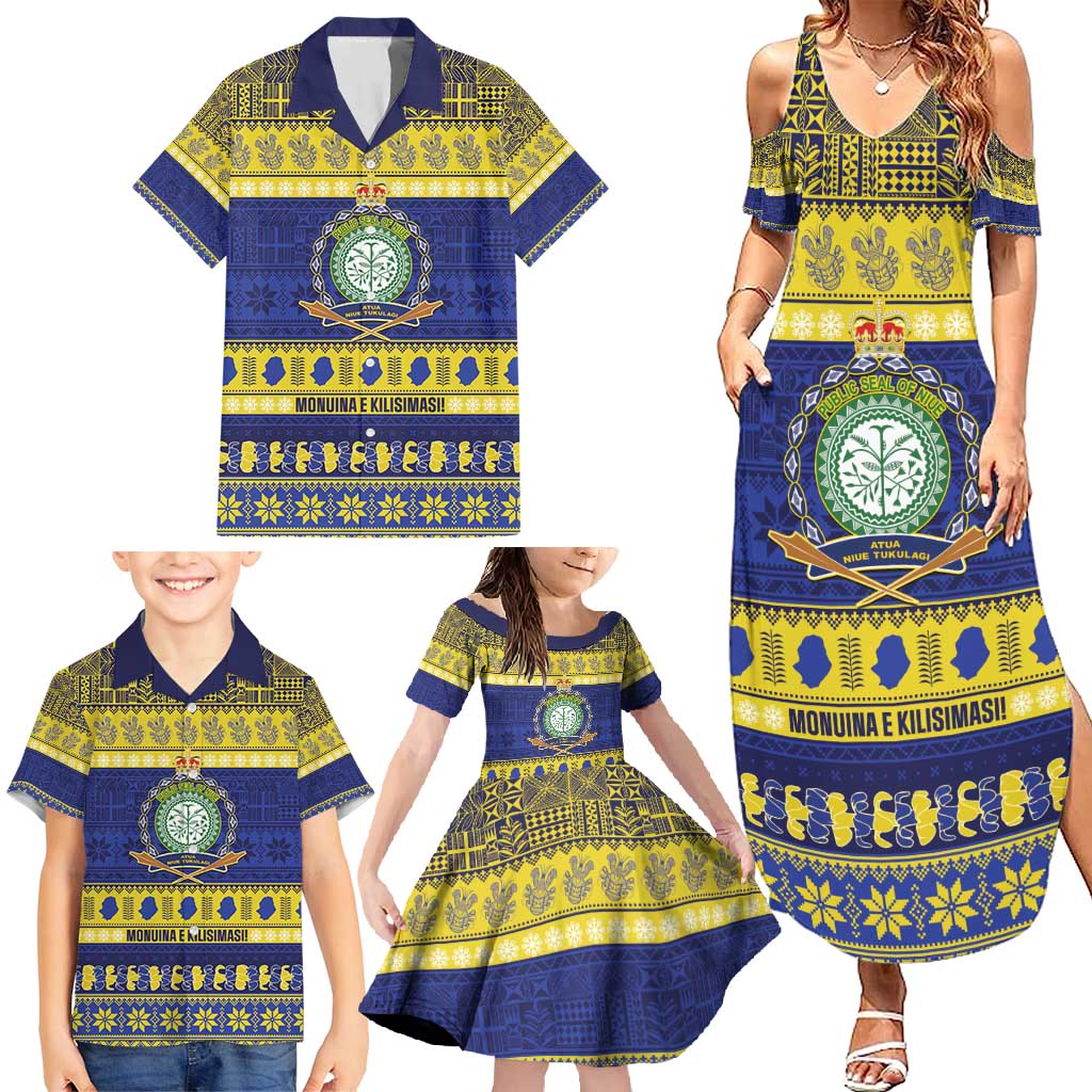 Niue Christmas Family Matching Summer Maxi Dress and Hawaiian Shirt Monuina e Kilisimasi Hiapo Motifs - Polynesian Pride