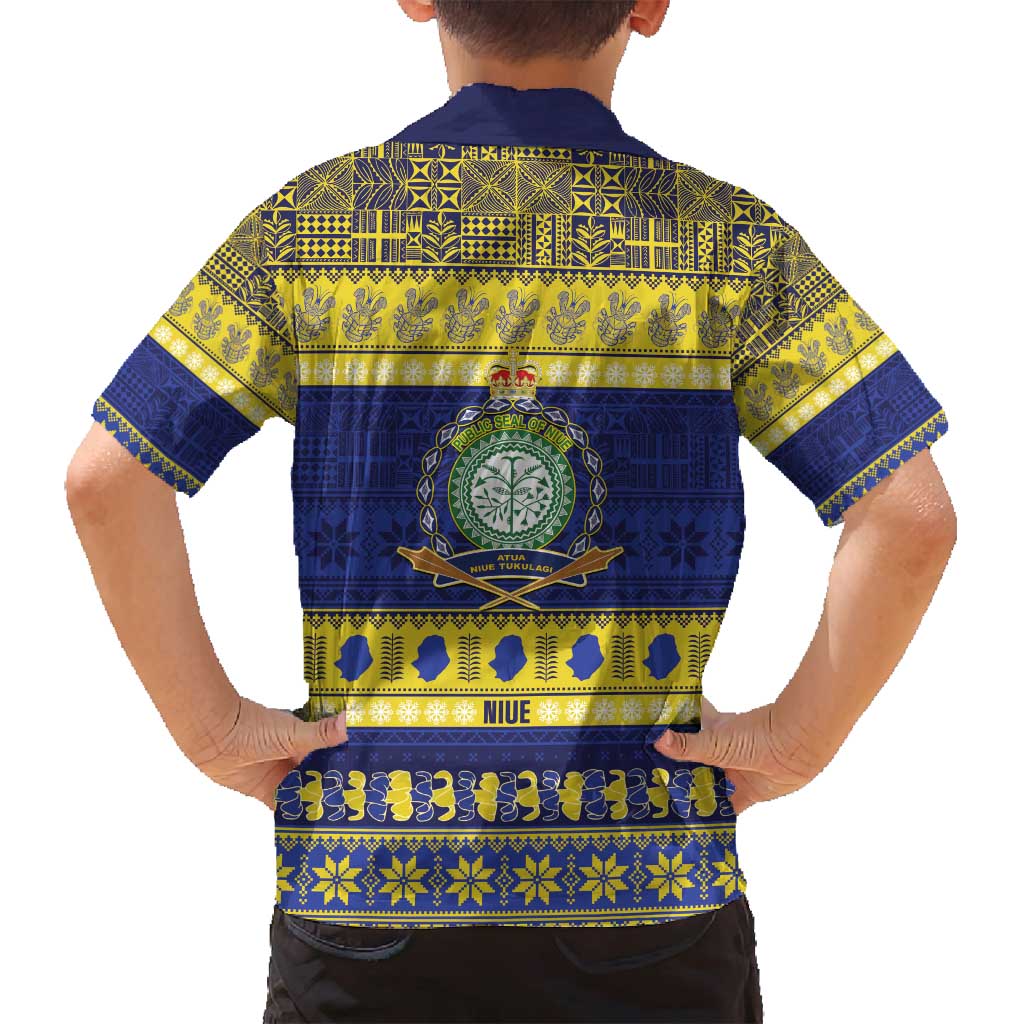 Niue Christmas Family Matching Tank Maxi Dress and Hawaiian Shirt Monuina e Kilisimasi Hiapo Motifs LT14 - Polynesian Pride
