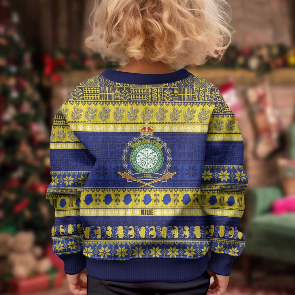 Niue Christmas Kid Ugly Christmas Sweater Monuina e Kilisimasi Hiapo Motifs - Polynesian Pride