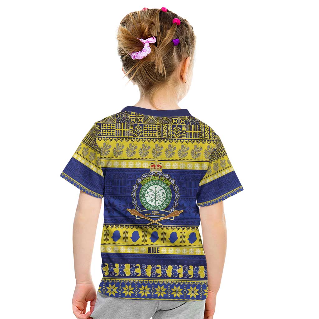 Niue Christmas Kid T Shirt Monuina e Kilisimasi Hiapo Motifs - Polynesian Pride