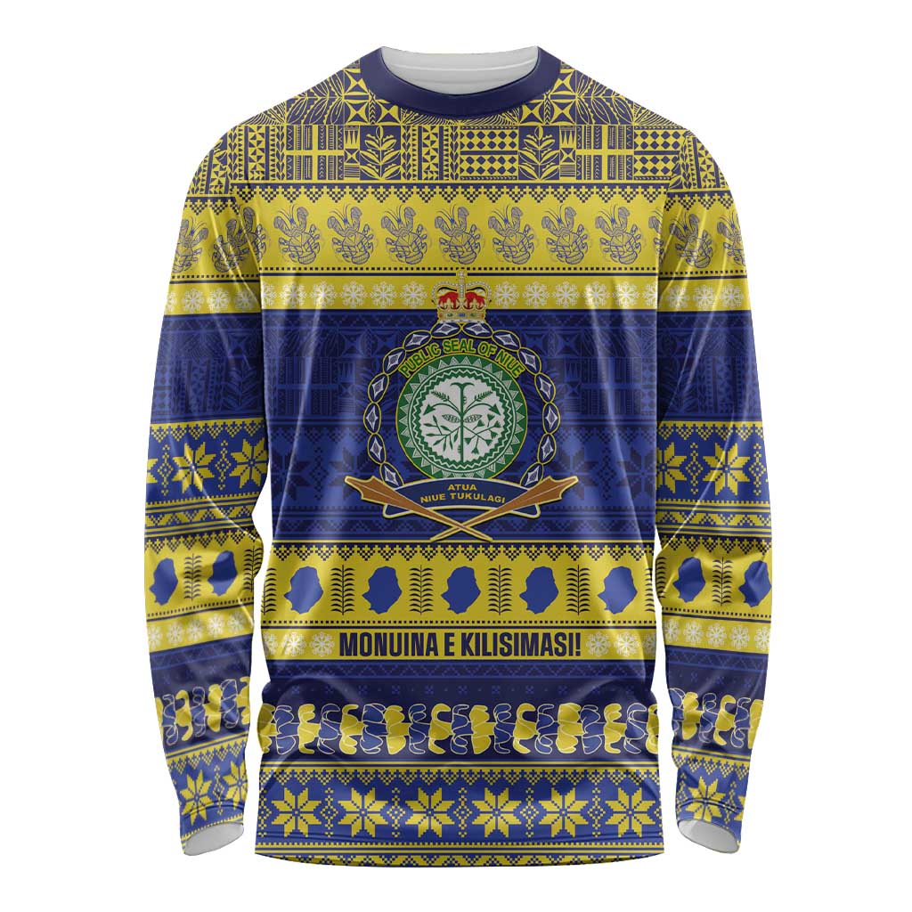 Niue Christmas Long Sleeve Shirt Monuina e Kilisimasi Hiapo Motifs - Polynesian Pride