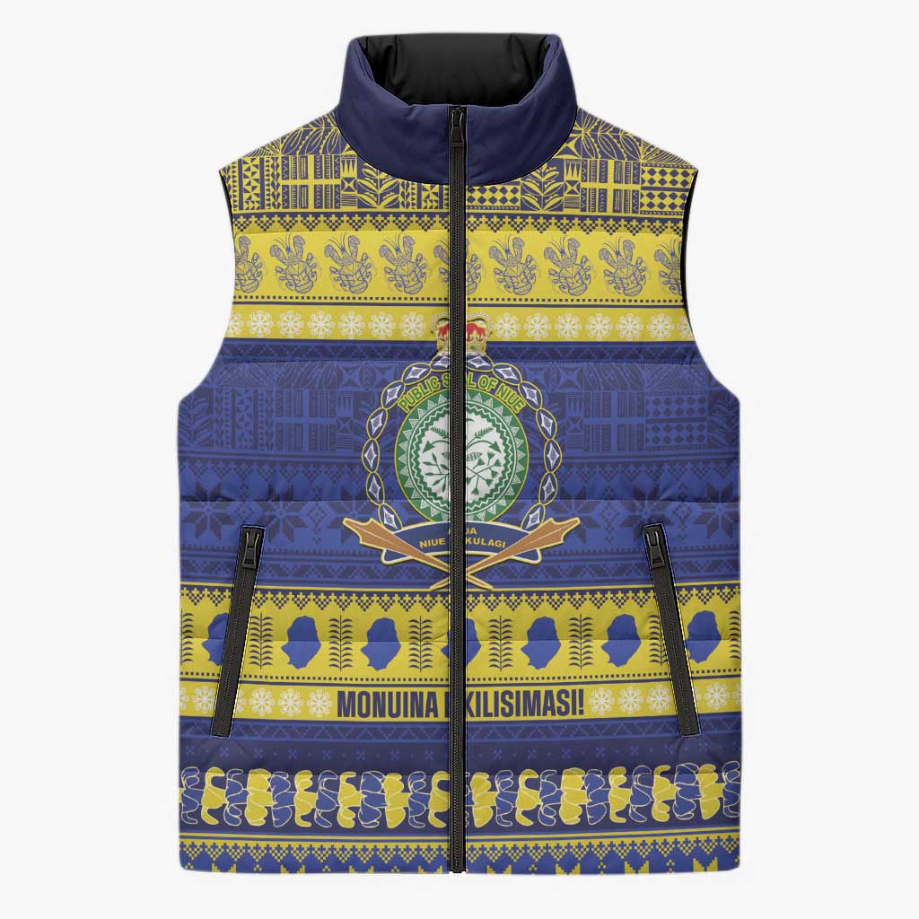 Niue Christmas Sleeveless Puffer Jacket Monuina e Kilisimasi Hiapo Motifs - Polynesian Pride