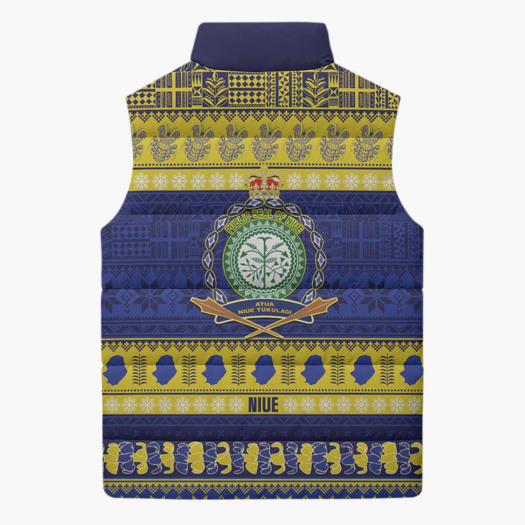 Niue Christmas Sleeveless Puffer Jacket Monuina e Kilisimasi Hiapo Motifs - Polynesian Pride