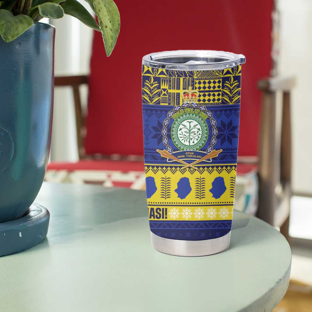 Niue Christmas Tumbler Cup Monuina e Kilisimasi Hiapo Motifs - Polynesian Pride