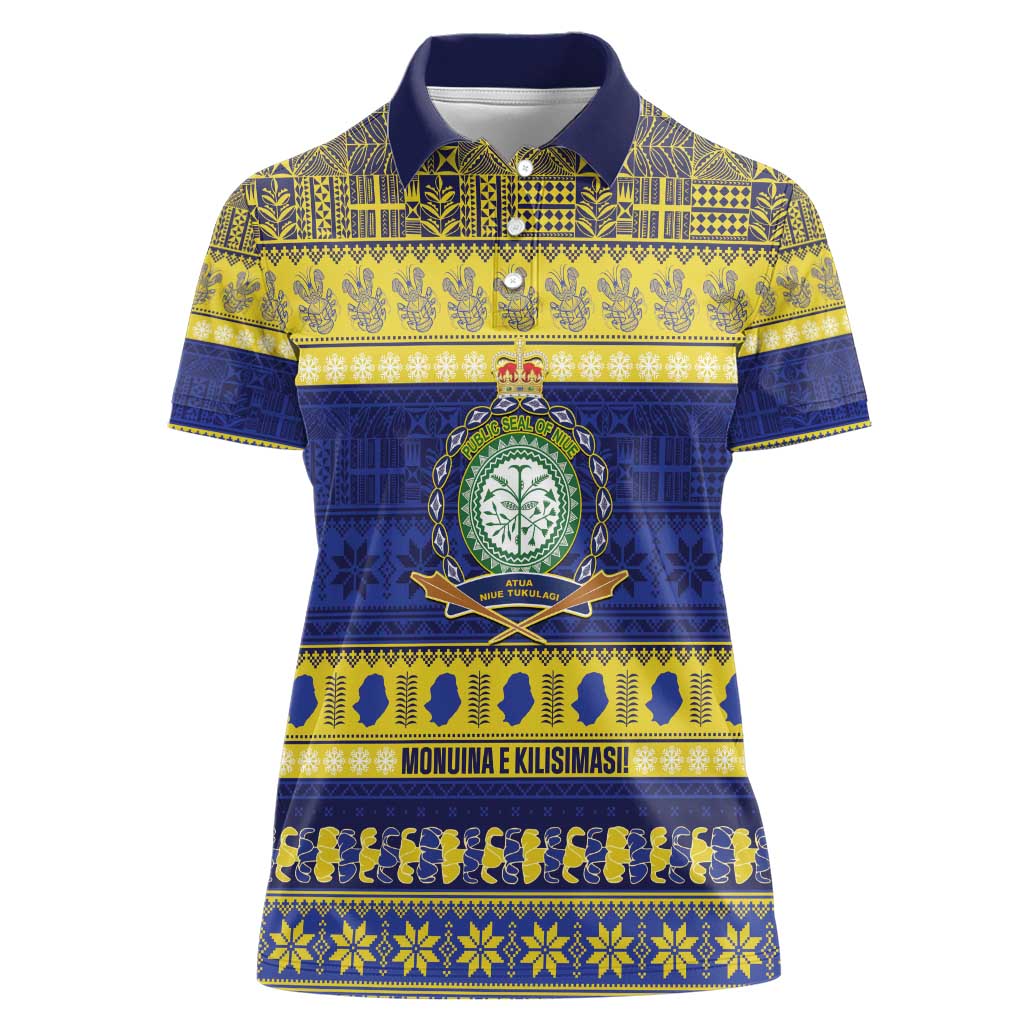 Niue Christmas Women Polo Shirt Monuina e Kilisimasi Hiapo Motifs - Polynesian Pride