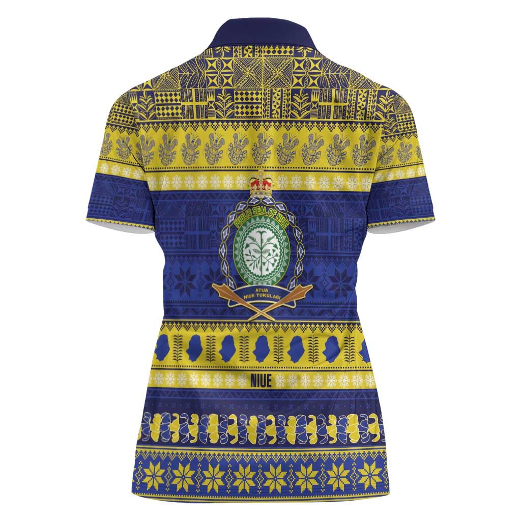 Niue Christmas Women Polo Shirt Monuina e Kilisimasi Hiapo Motifs - Polynesian Pride