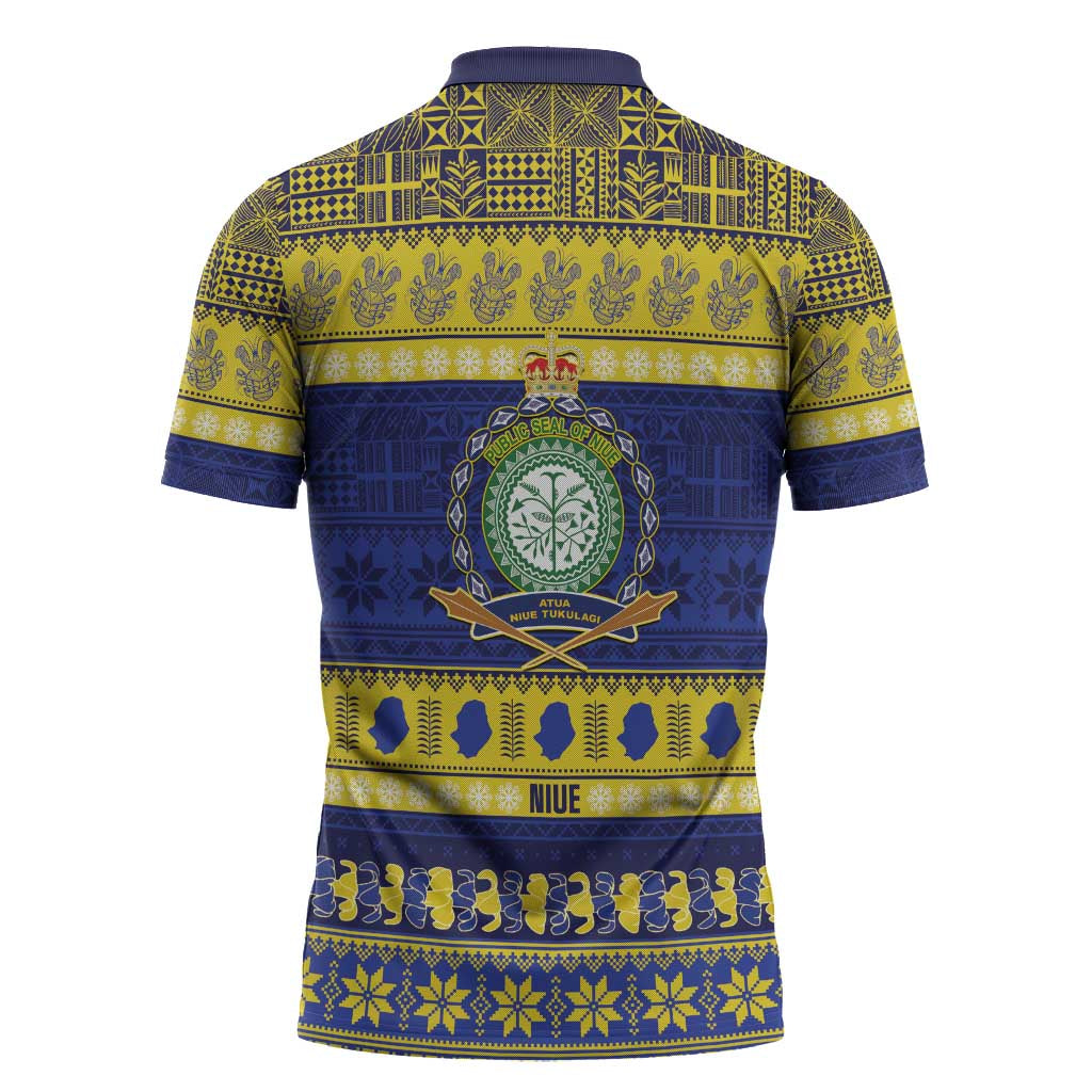 Niue Christmas Zipper Polo Shirt Monuina e Kilisimasi Hiapo Motifs - Polynesian Pride