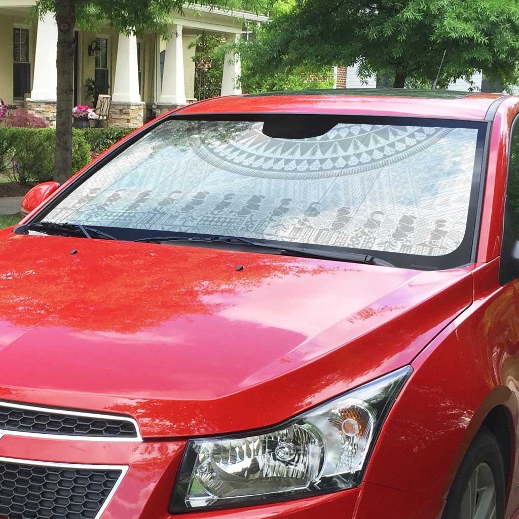 Niue White Sunday Auto Sun Shade Tapu Fanau Ia Puakenikeni Hiapo Pattern - Polynesian Pride