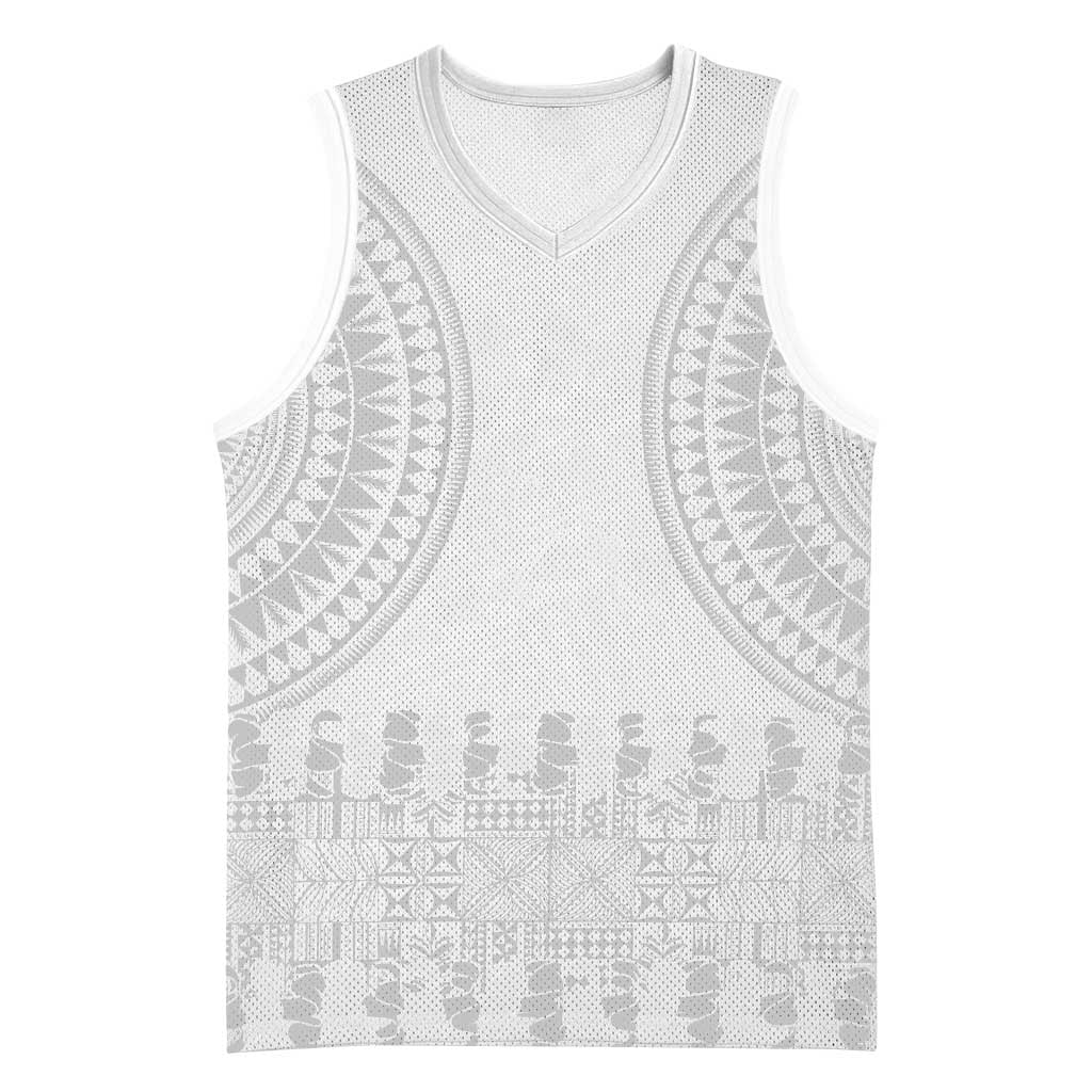 Niue White Sunday Basketball Jersey Tapu Fanau Ia Puakenikeni Hiapo Pattern - Polynesian Pride