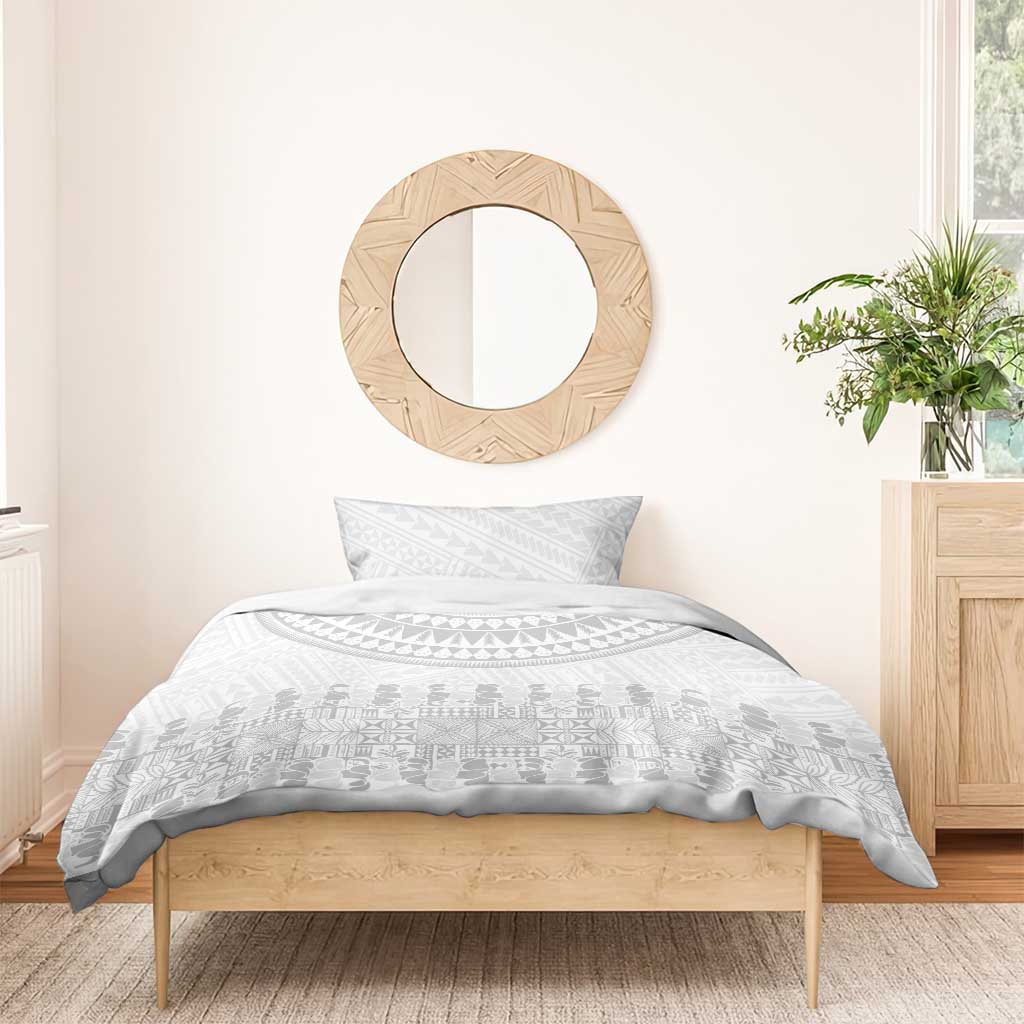 Niue White Sunday Bedding Set Tapu Fanau Ia Puakenikeni Hiapo Pattern - Polynesian Pride