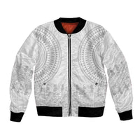 Niue White Sunday Bomber Jacket Tapu Fanau Ia Puakenikeni Hiapo Pattern - Polynesian Pride