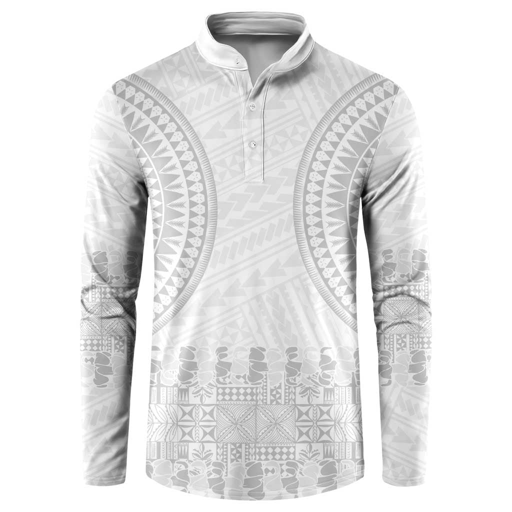 Niue White Sunday Button Sweatshirt Tapu Fanau Ia Puakenikeni Hiapo Pattern - Polynesian Pride