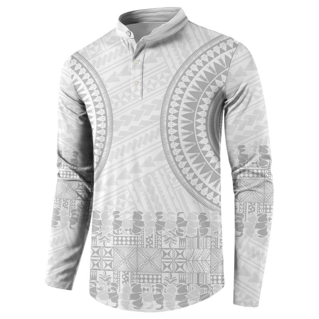 Niue White Sunday Button Sweatshirt Tapu Fanau Ia Puakenikeni Hiapo Pattern - Polynesian Pride