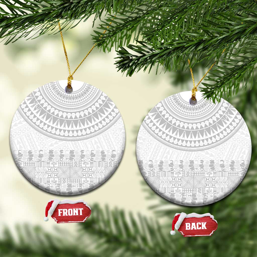 Niue White Sunday Ceramic Ornament Tapu Fanau Ia Puakenikeni Hiapo Pattern - Polynesian Pride