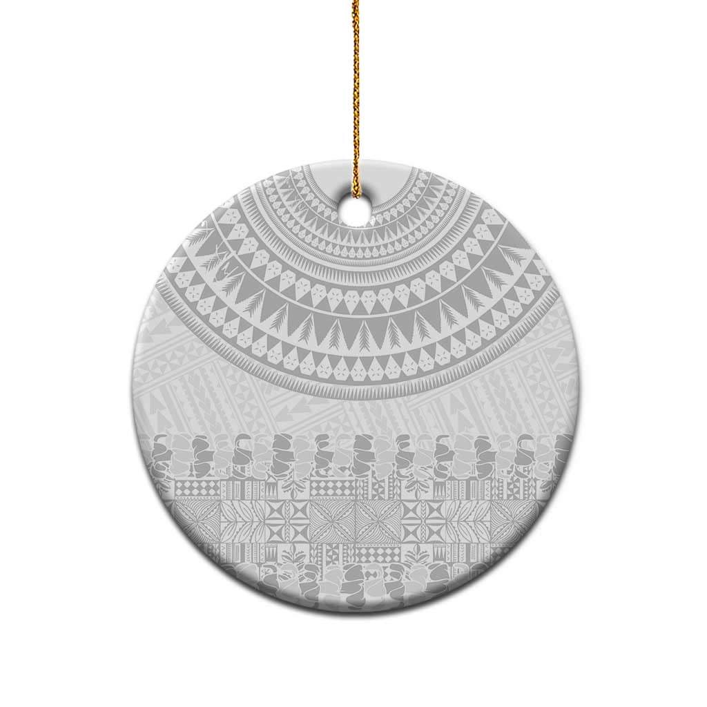 Niue White Sunday Ceramic Ornament Tapu Fanau Ia Puakenikeni Hiapo Pattern - Polynesian Pride