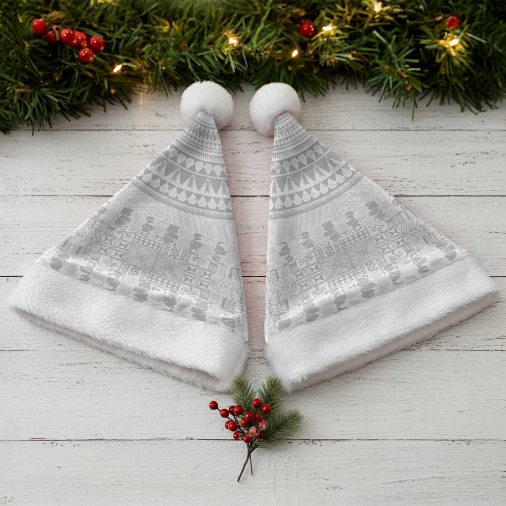 Niue White Sunday Christmas Santa Hat Tapu Fanau Ia Puakenikeni Hiapo Pattern - Polynesian Pride