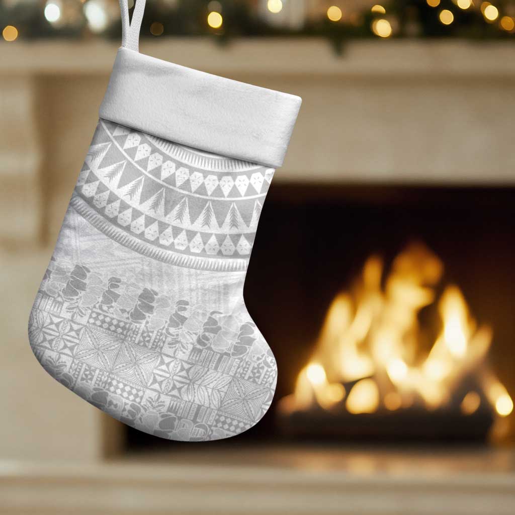 Niue White Sunday Christmas Stocking Tapu Fanau Ia Puakenikeni Hiapo Pattern - Polynesian Pride
