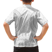 Niue White Sunday Family Matching Long Sleeve Bodycon Dress and Hawaiian Shirt Tapu Fanau Ia Puakenikeni Hiapo Pattern - Polynesian Pride