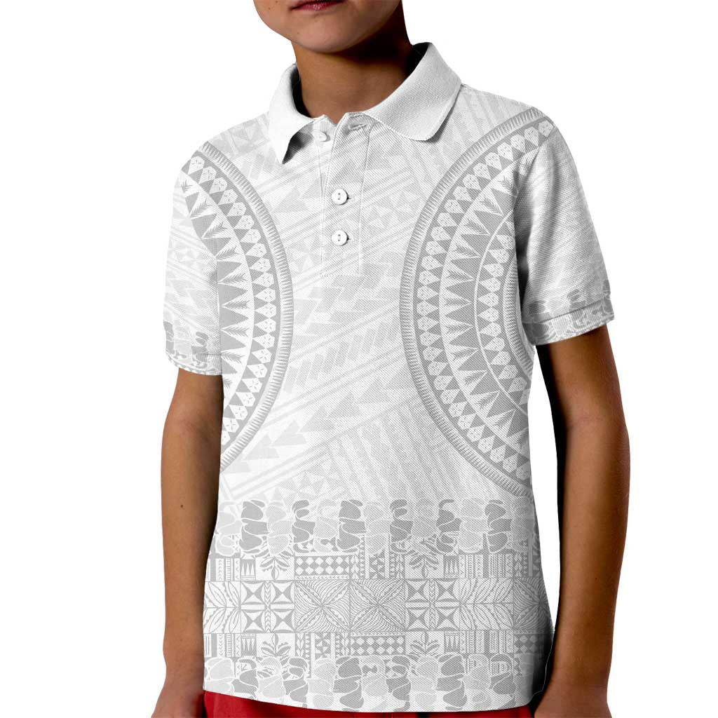 Niue White Sunday Kid Polo Shirt Tapu Fanau Ia Puakenikeni Hiapo Pattern - Polynesian Pride