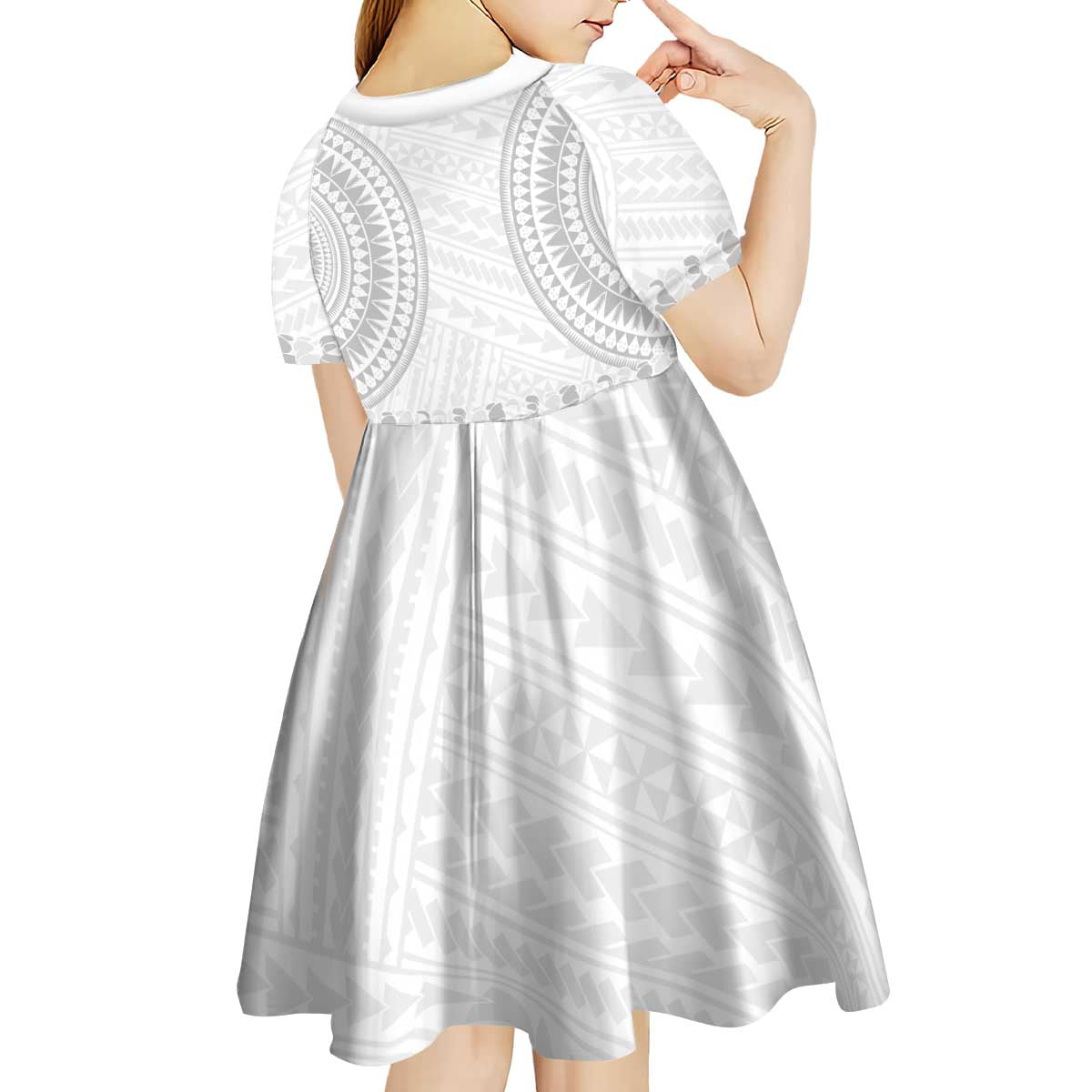 Niue White Sunday Kid Short Sleeve Dress Tapu Fanau Ia Puakenikeni Hiapo Pattern - Polynesian Pride