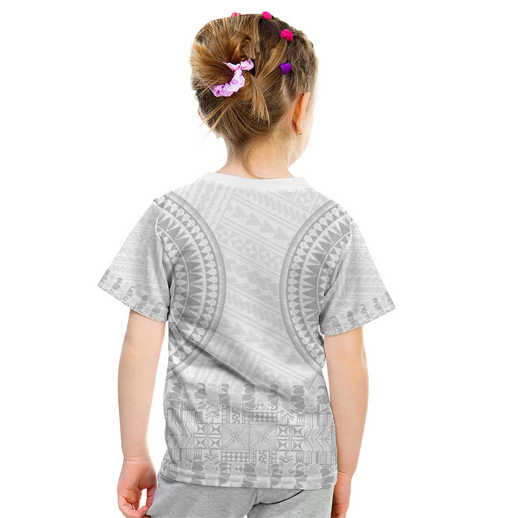 Niue White Sunday Kid T Shirt Tapu Fanau Ia Puakenikeni Hiapo Pattern - Polynesian Pride