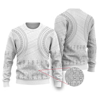 Niue White Sunday Ugly Christmas Sweater Tapu Fanau Ia Puakenikeni Hiapo Pattern - Polynesian Pride