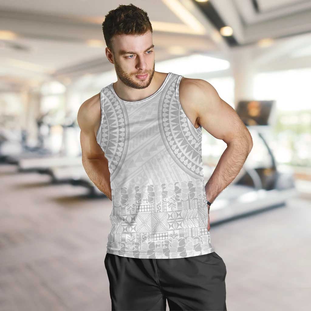 Niue White Sunday Men Tank Top Tapu Fanau Ia Puakenikeni Hiapo Pattern - Polynesian Pride