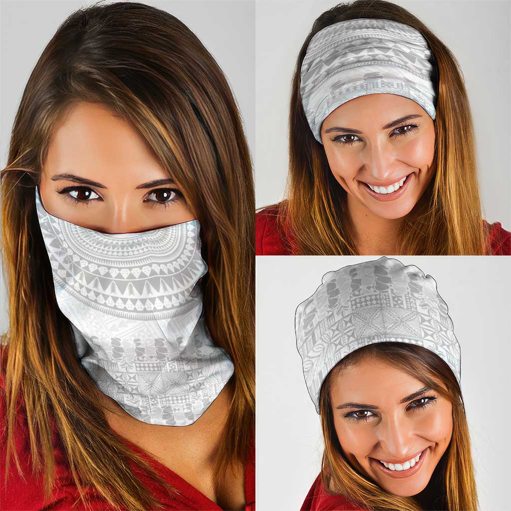 Niue White Sunday Neck Gaiter Tapu Fanau Ia Puakenikeni Hiapo Pattern - Polynesian Pride