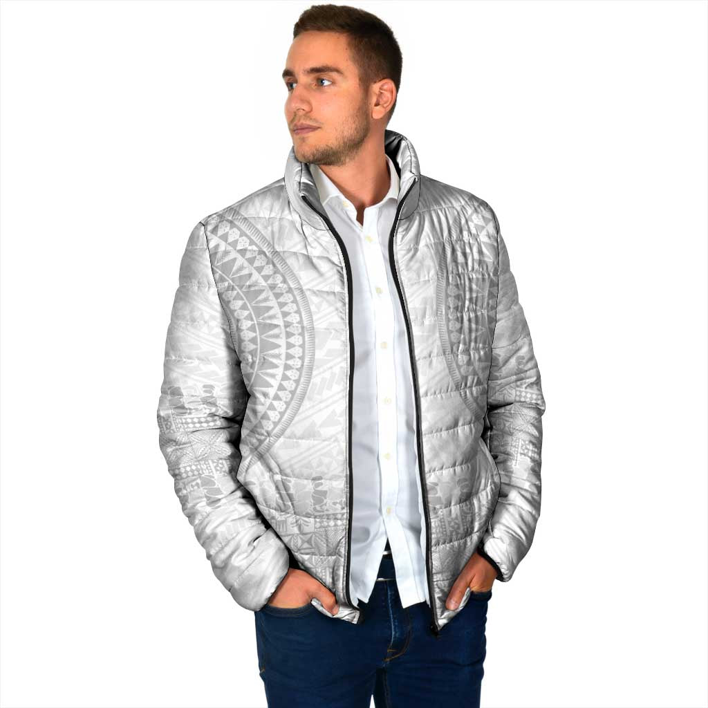 Niue White Sunday Padded Jacket Tapu Fanau Ia Puakenikeni Hiapo Pattern - Polynesian Pride