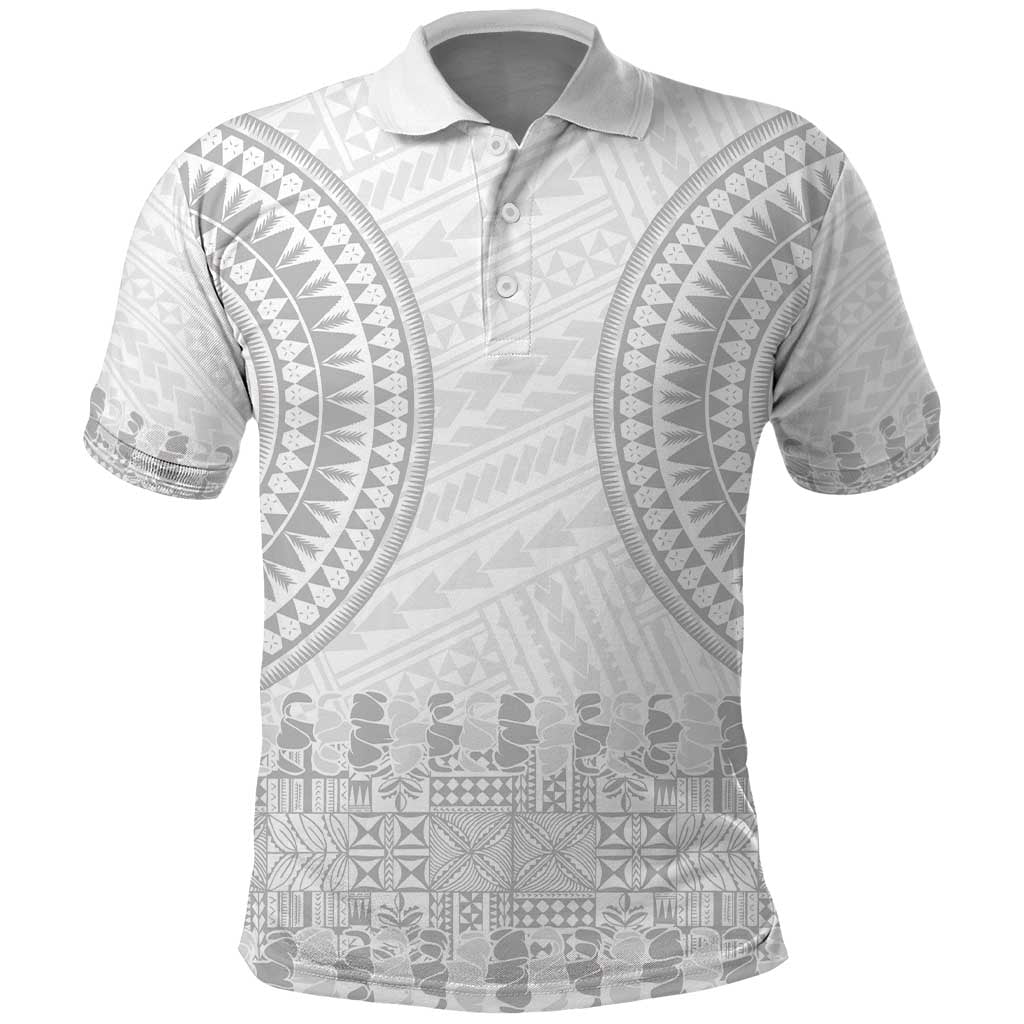 Niue White Sunday Polo Shirt Tapu Fanau Ia Puakenikeni Hiapo Pattern - Polynesian Pride