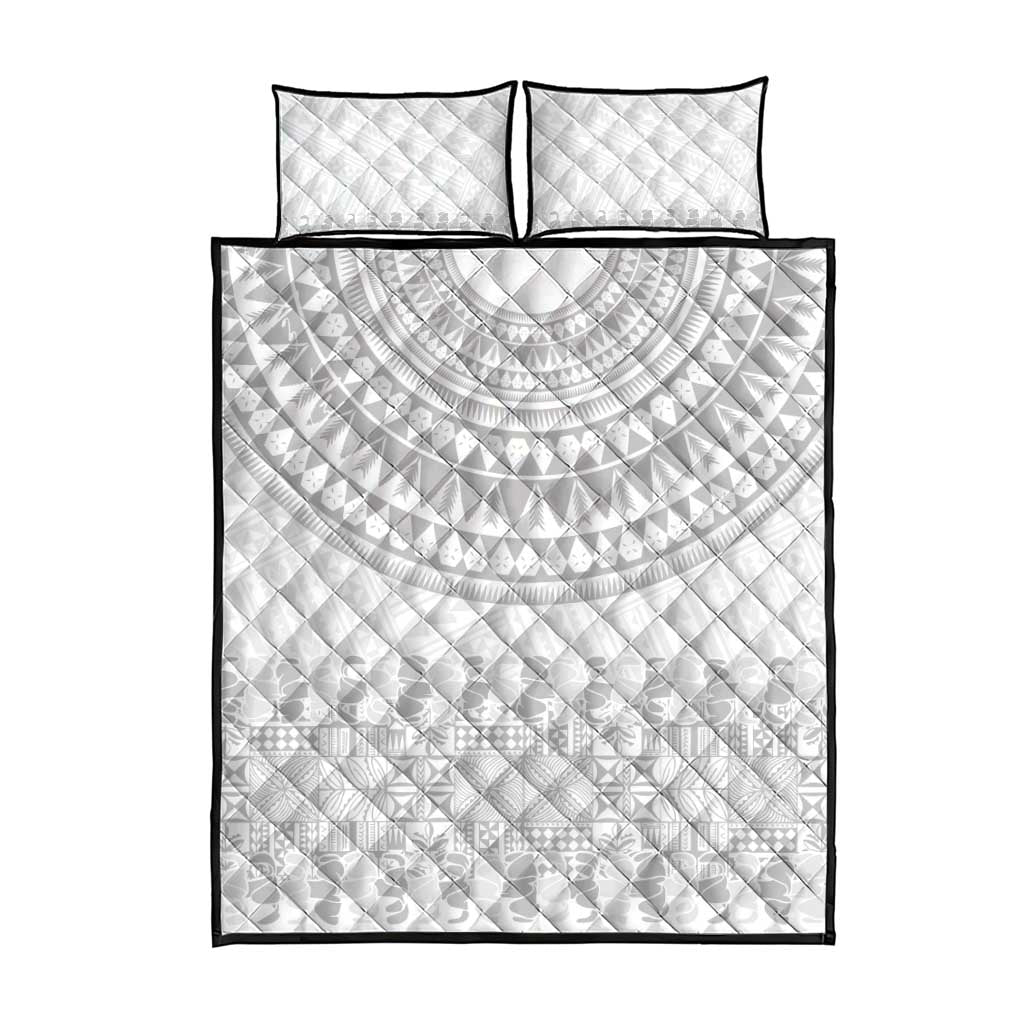 Niue White Sunday Quilt Bed Set Tapu Fanau Ia Puakenikeni Hiapo Pattern - Polynesian Pride