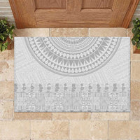 Niue White Sunday Rubber Doormat Tapu Fanau Ia Puakenikeni Hiapo Pattern - Polynesian Pride