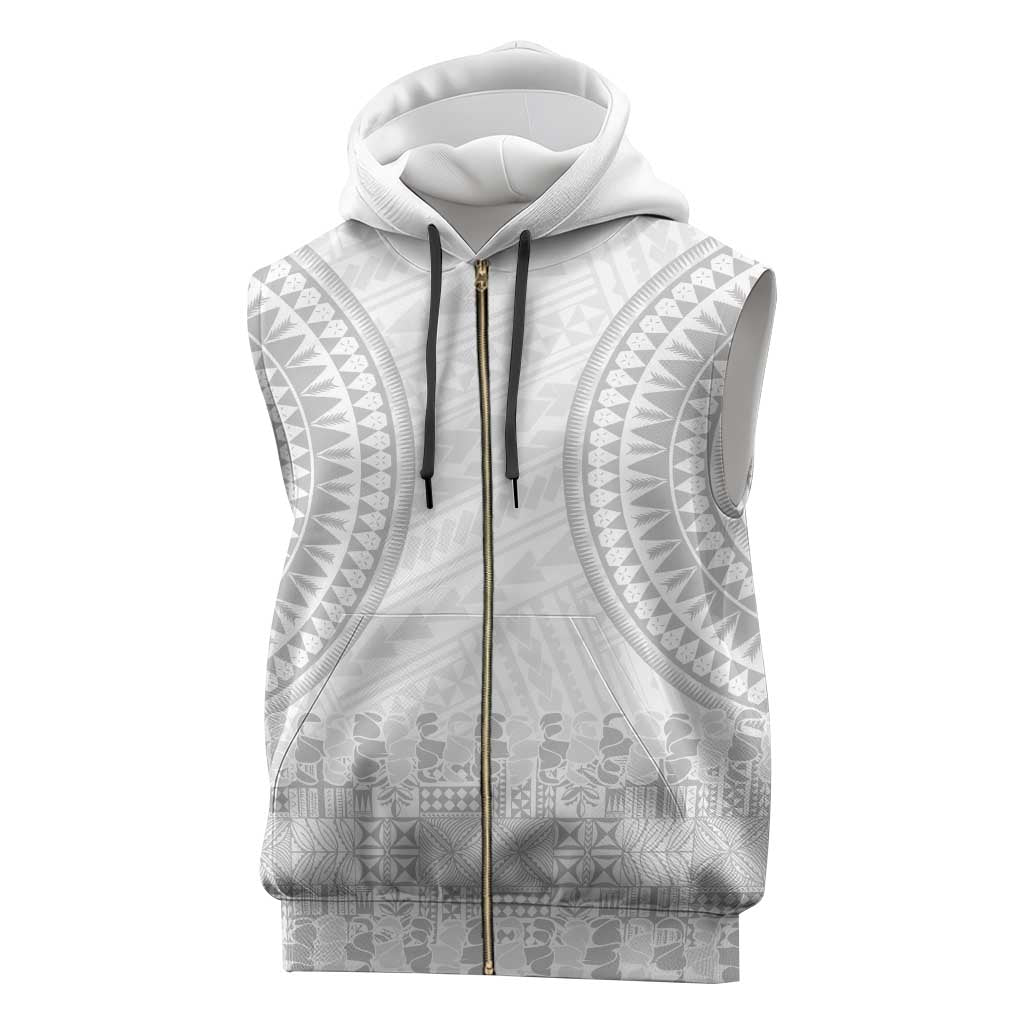 Niue White Sunday Sleeveless Zip Hoodie Tapu Fanau Ia Puakenikeni Hiapo Pattern - Polynesian Pride