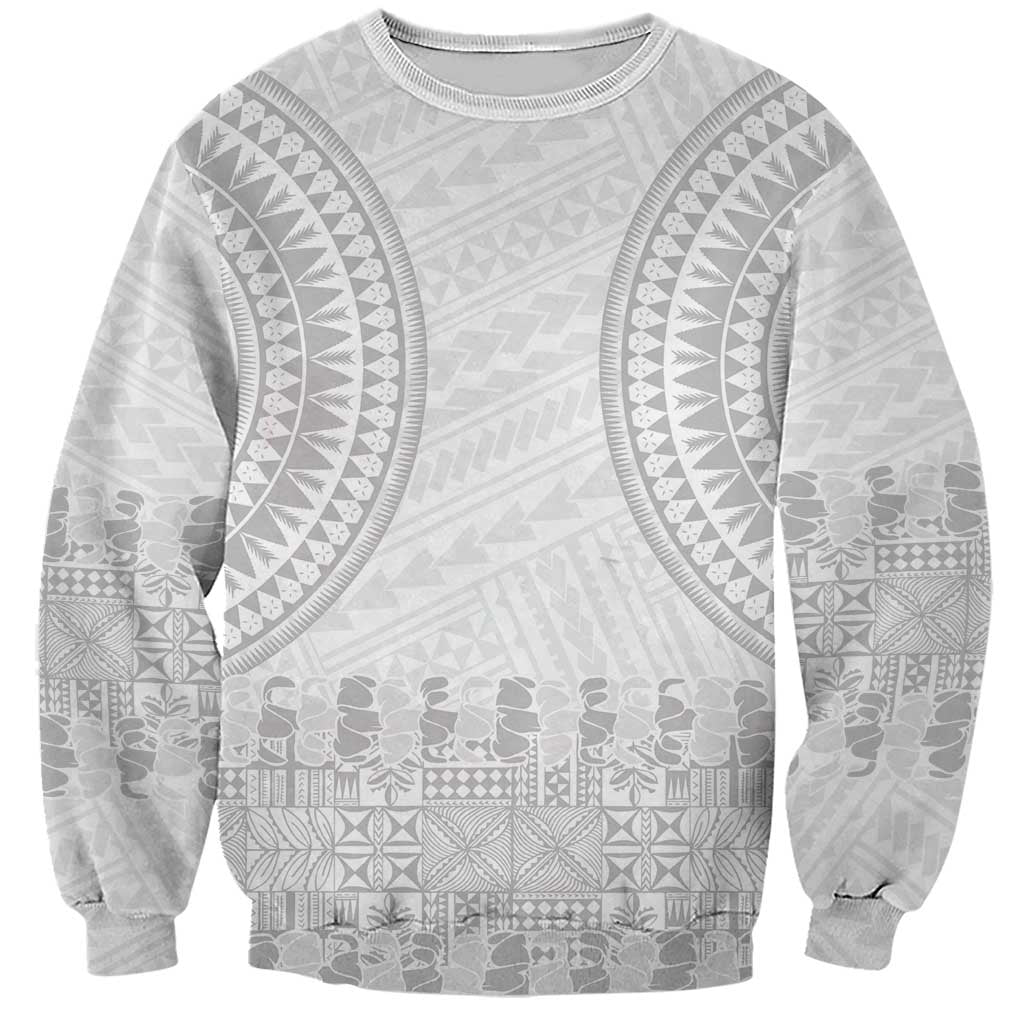 Niue White Sunday Sweatshirt Tapu Fanau Ia Puakenikeni Hiapo Pattern - Polynesian Pride