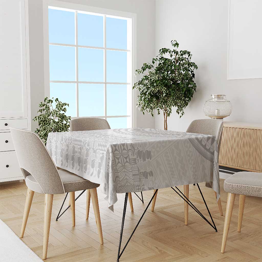Niue White Sunday Tablecloth Tapu Fanau Ia Puakenikeni Hiapo Pattern - Polynesian Pride