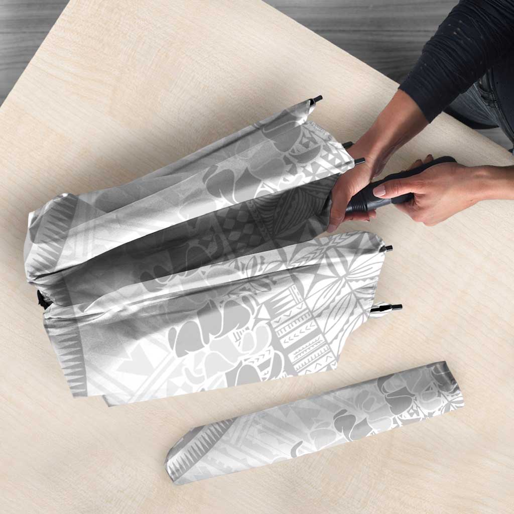 Niue White Sunday Umbrella Tapu Fanau Ia Puakenikeni Hiapo Pattern - Polynesian Pride