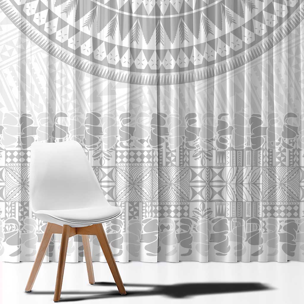 Niue White Sunday Window Curtain Tapu Fanau Ia Puakenikeni Hiapo Pattern - Polynesian Pride
