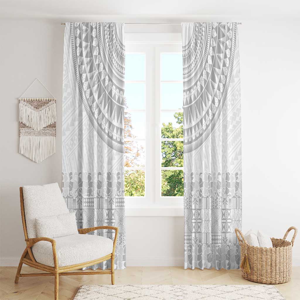 Niue White Sunday Window Curtain Tapu Fanau Ia Puakenikeni Hiapo Pattern - Polynesian Pride