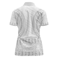 Niue White Sunday Women Polo Shirt Tapu Fanau Ia Puakenikeni Hiapo Pattern - Polynesian Pride