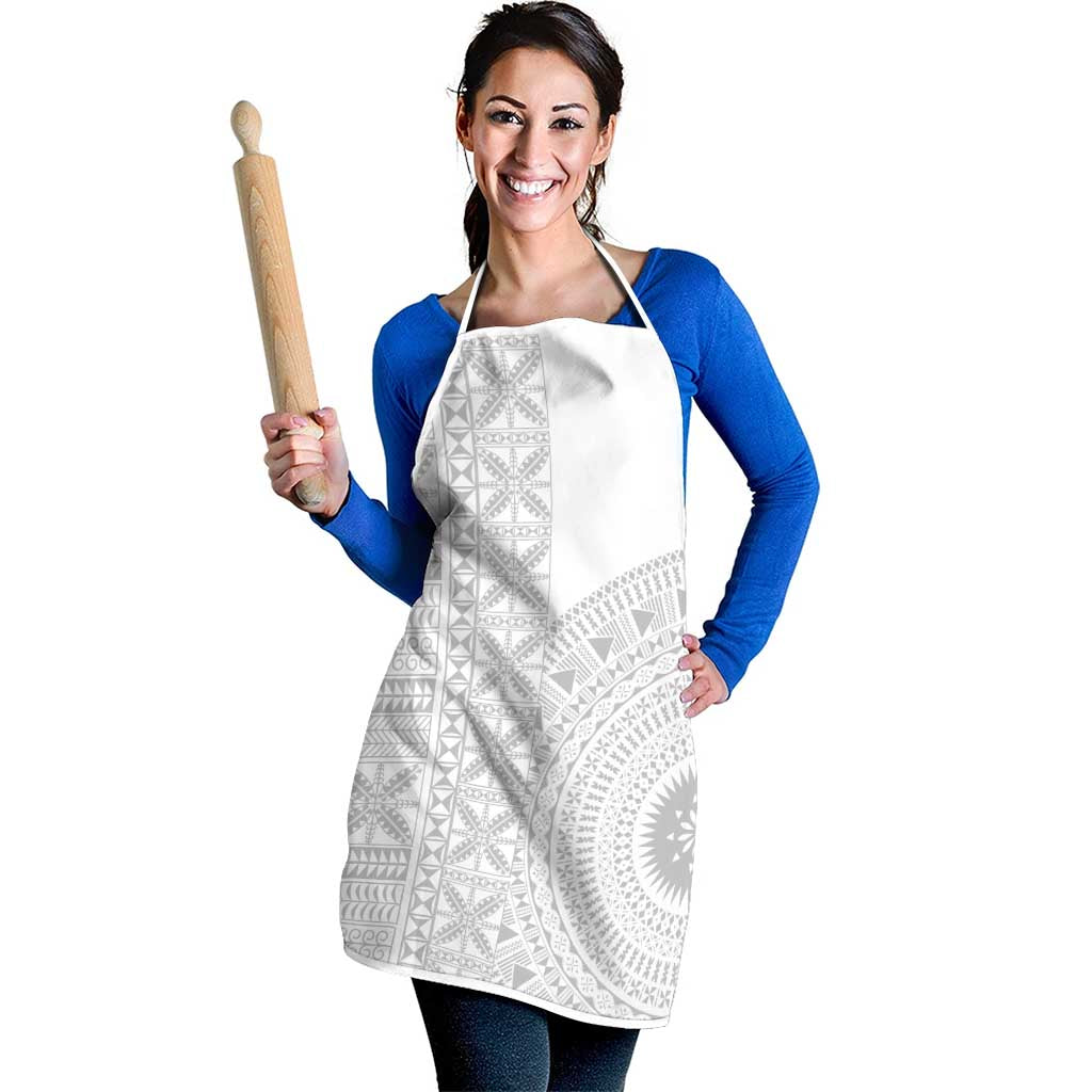 Niue White Sunday Apron Half Hiapo Pattern Vibes - Polynesian Pride